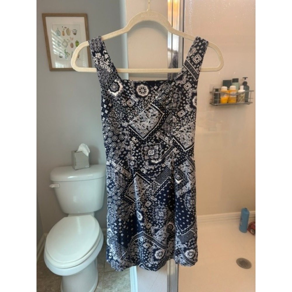Monteau Los Angeles Navy Bandana Patchwork Mini Dress Linen Blend XS 502000